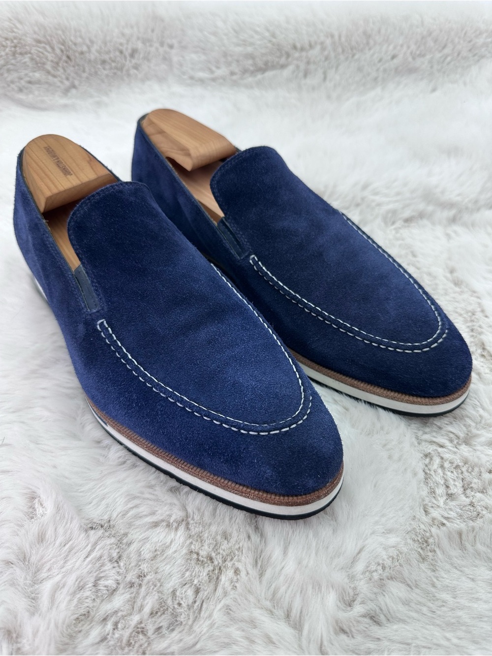 Bontoni Passeggio Blue Suede Venetian Loafer Slip On Shoes Men’s 10 like NEW